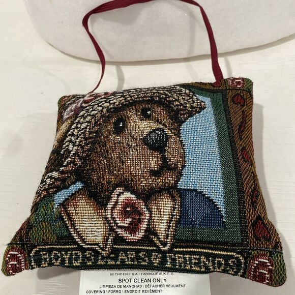 Boyds Bears Vintage Afternoon Tea Tapestry Pillow Decor Reds Green Brown - Picture 6 of 9
